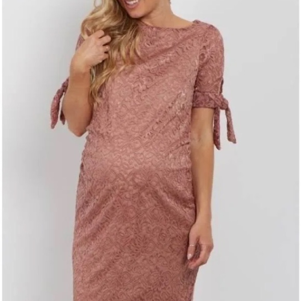 Elegant Pink Blush Lace Maternity Dress